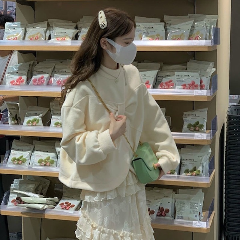 Áo Nỉ Dày Tay Dài Thắt Nơ Thời Trang Thu Đông Cho Nữ