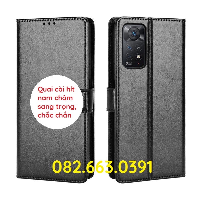 Bao da(ốp lưng nắp gập) Redmi note 11 4G/ Redmi note 11s(hàng chính hãng VN)da cao cấp, có ngăn đựng thẻ, chống xem phim
