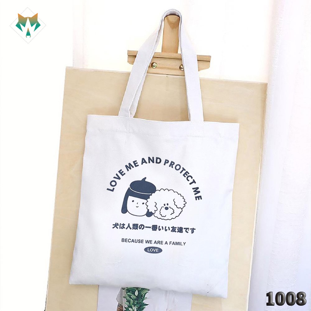 Túi Tote Trắng Chất Vải Canvas 1008 462 Love Me And Protect Me Hàng Chuẩn Đẹp - Hazo