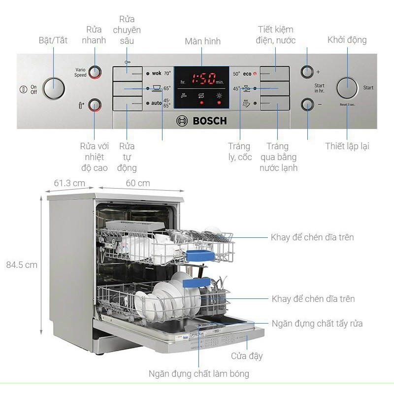 Máy rửa chén Bosch SMS63L08EA 2400W.Hàng new nguyên seal,bảo hành chính hãng 03 NĂM