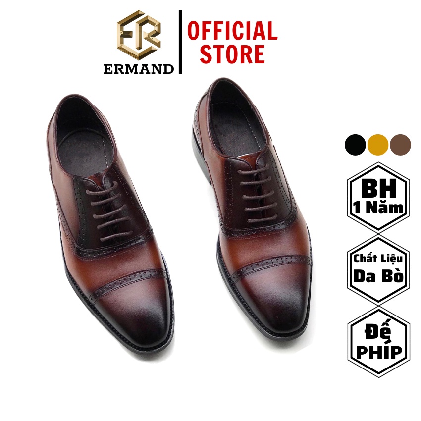 Giày da nam cao cấp ERMAND đế phíp da bò thật bảo hành 1 năm dáng oxford - Mã T191