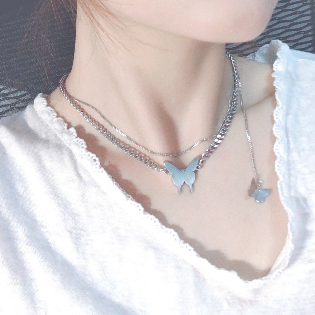 Vòng cổ Choker nữ hình bướm - dây chuyền 2 lớp kiểu dáng cá tính