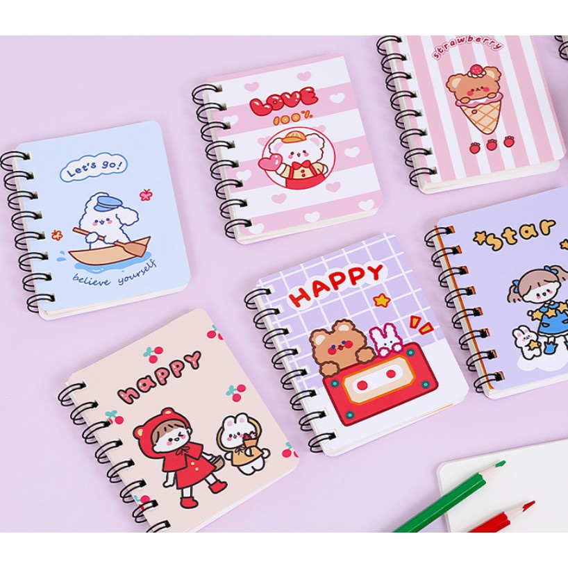 Sổ Lò Xo Mini A7 120 Trang Họa Tiết Hoạt Hình Cute Tập Mini Viết Ghi Chú Note Học Từ Mới Tiện Lợi