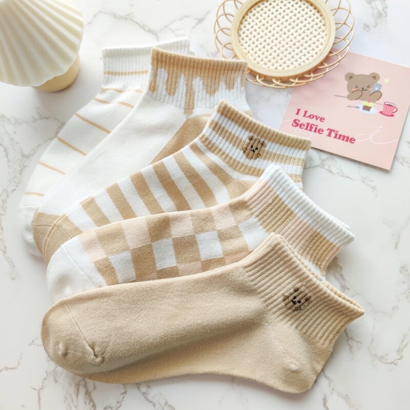 Tất Nữ Vớ Nữ Cổ Ngắn Set 5 Đôi Họa Tiết Cute Dễ Thương Phong Cách Hàn Quốc T15