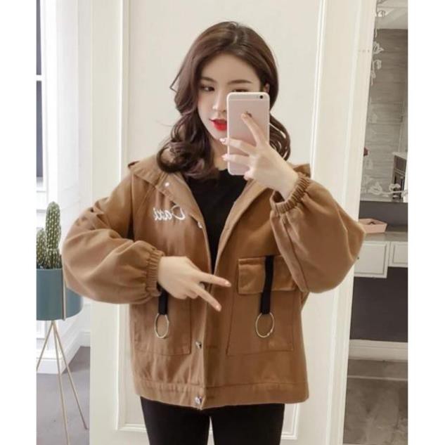Áo Khoác Kaki Nữ Túi To Retro thiết kế tinh tế cho phái đẹp hàng mới thời trang kmg