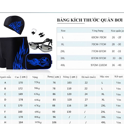 Quần bơi lửng nam màu xanh họa tiết lửa xanh QB6099A | WebRaoVat - webraovat.net.vn