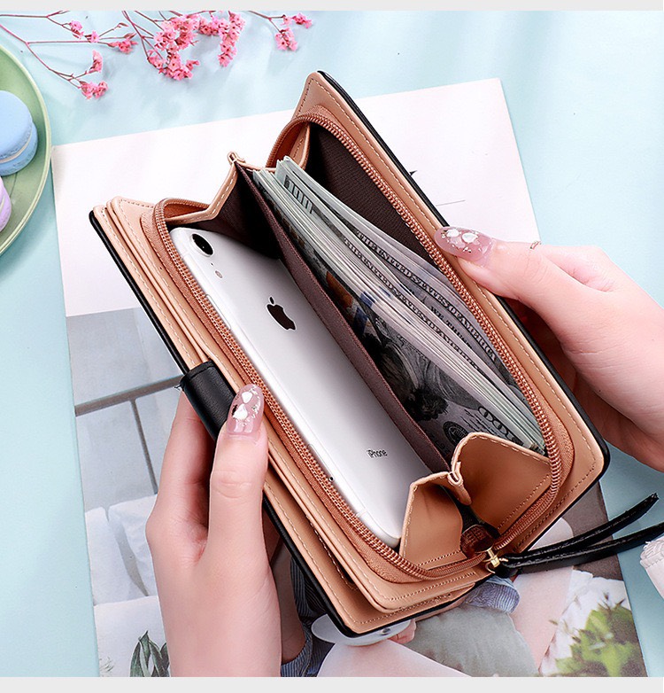 Ví cầm tay nữ da mềm trơn khóa gập móc lá xinh xắn giá rẻ BAG U JAL98