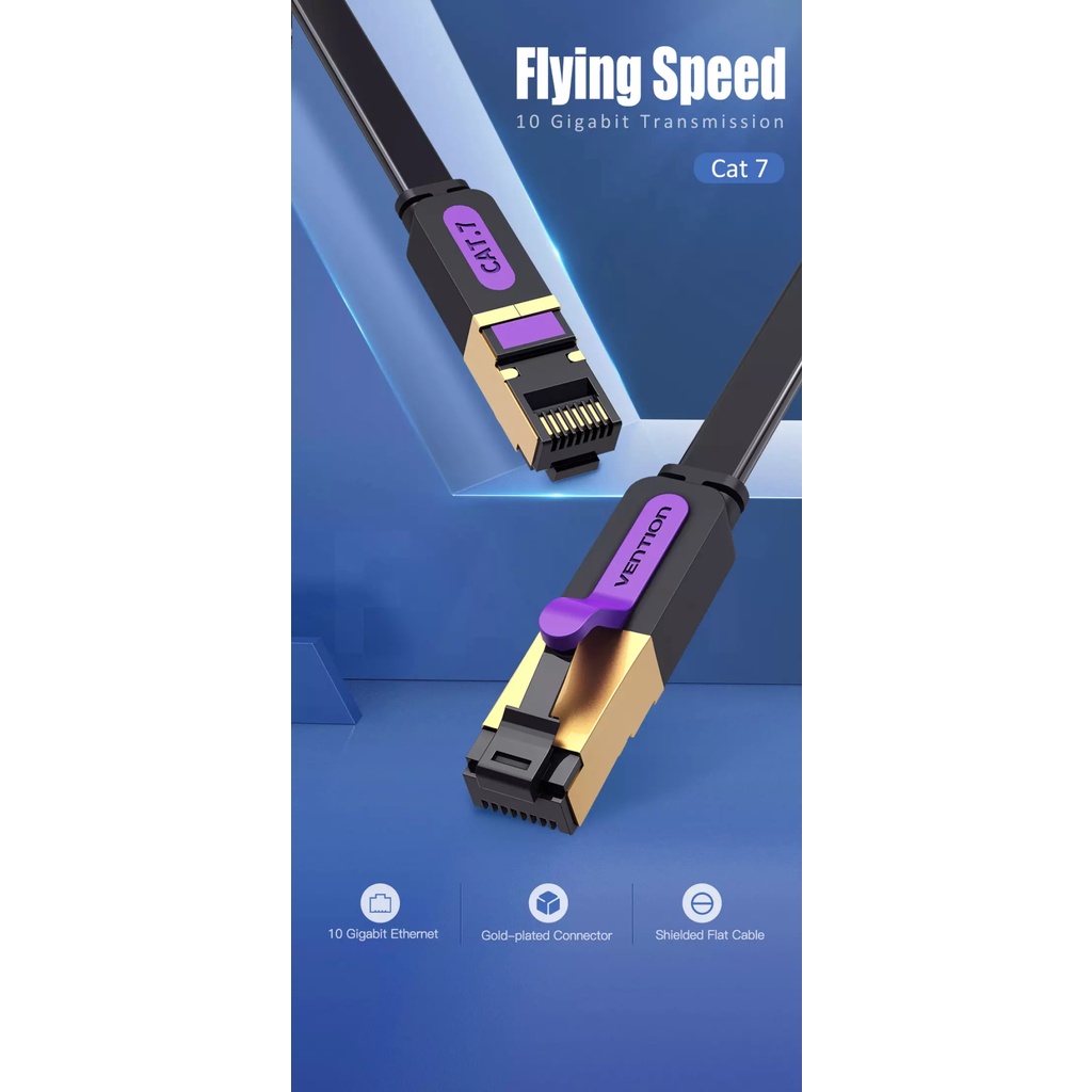 Vention dây cáp mạng LAN Ethernet Cat7 loại dẹp có bọc chống nhiễu dài 20m tốc độ cao