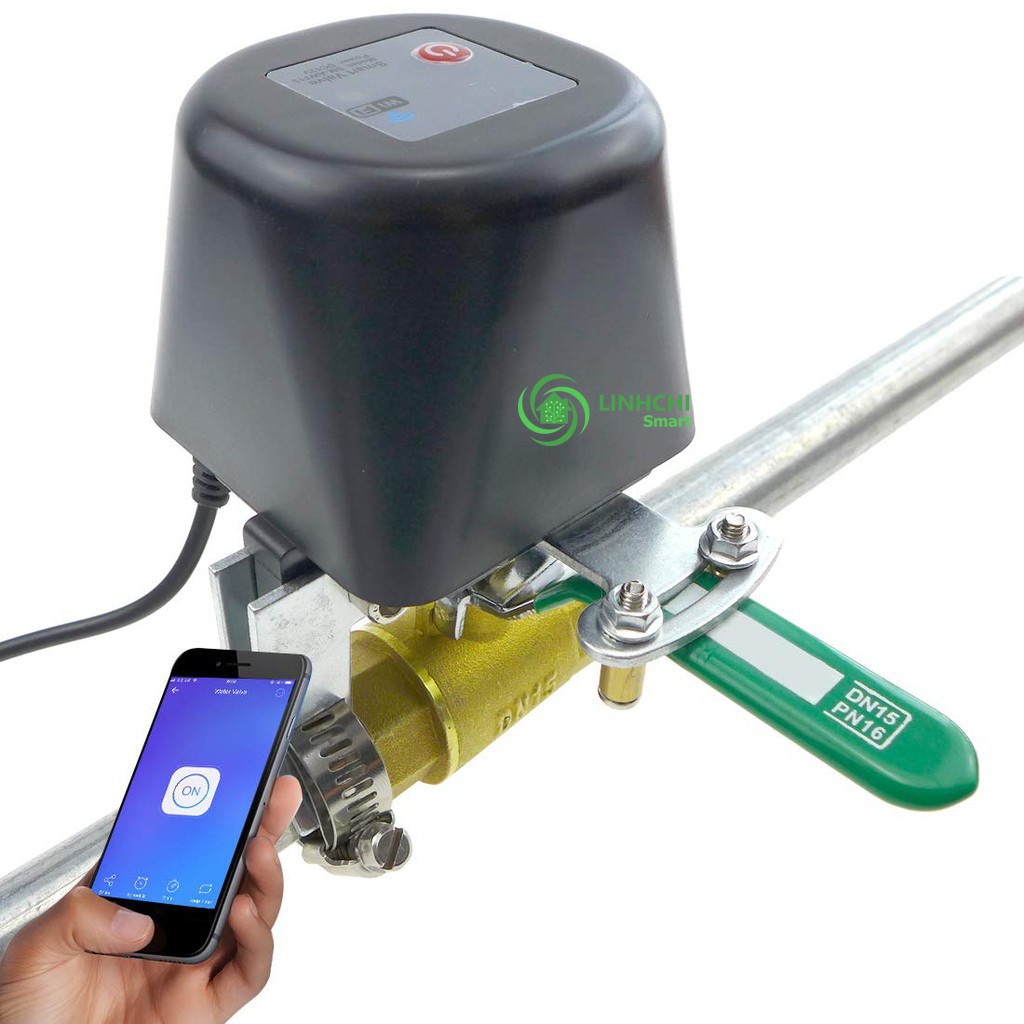 Van điện thông minh Tuya Smart, điều khiển qua app, sử dụng điều khiển van cơ có sẵn, kết nối Zigbee/Wifi tùy chọn.