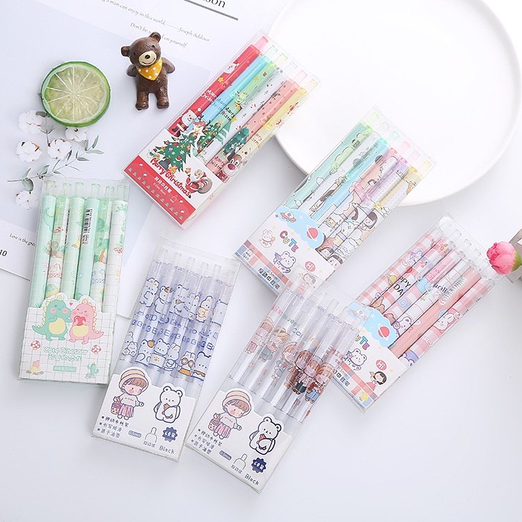 Hộp 6 bút bi bấm gel đen nhiều hình dễ thương