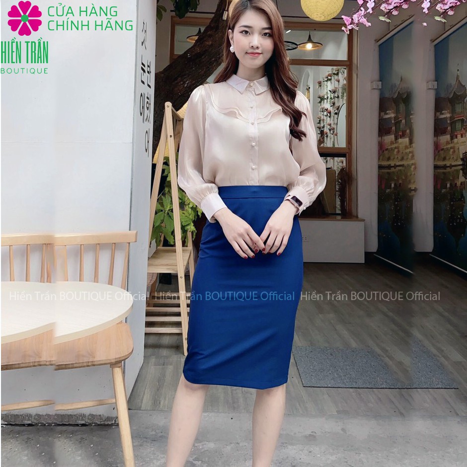 Chân váy bút chì Ruby Fashion cạp cao màu XANH, có lớp lót, chân váy công sở form chuẩn, mặc tôn dáng, xẻ sau