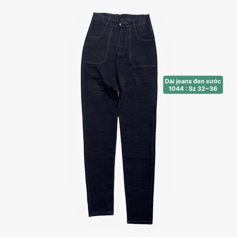 Quần Dài Jeans Bigsize, Đen Muối Tiêu Túi Hộp 1044, Lưng Cao Trên Rốn, Co Giãn Mạnh [Size 32-3ối