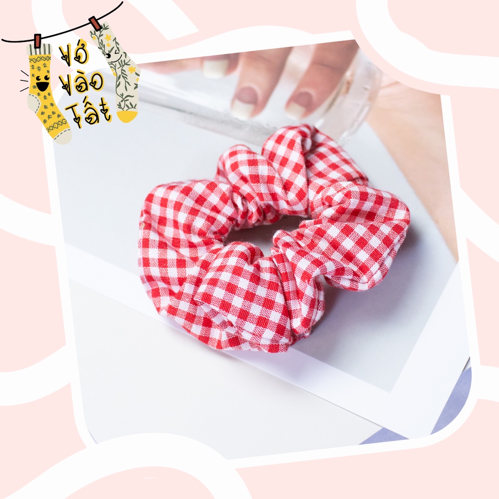 Buộc tóc scrunchies caro cổ điển bản nhỏ