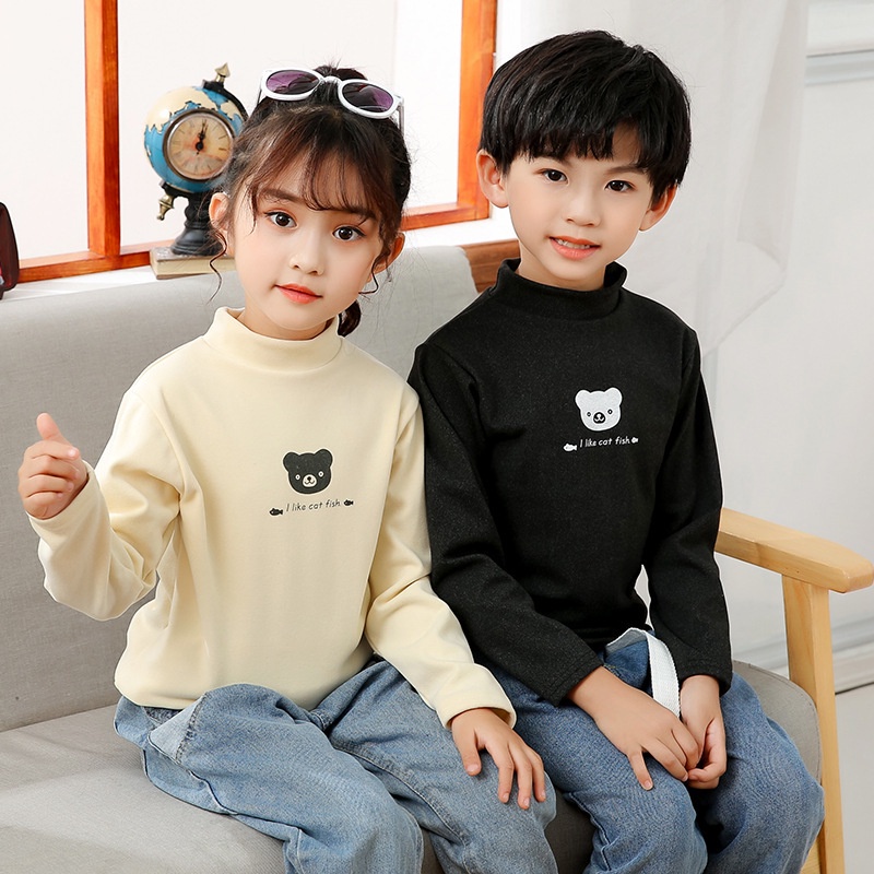 Áo thun tay dài cổ cao kiểu thu đông cho bé 90-150cm