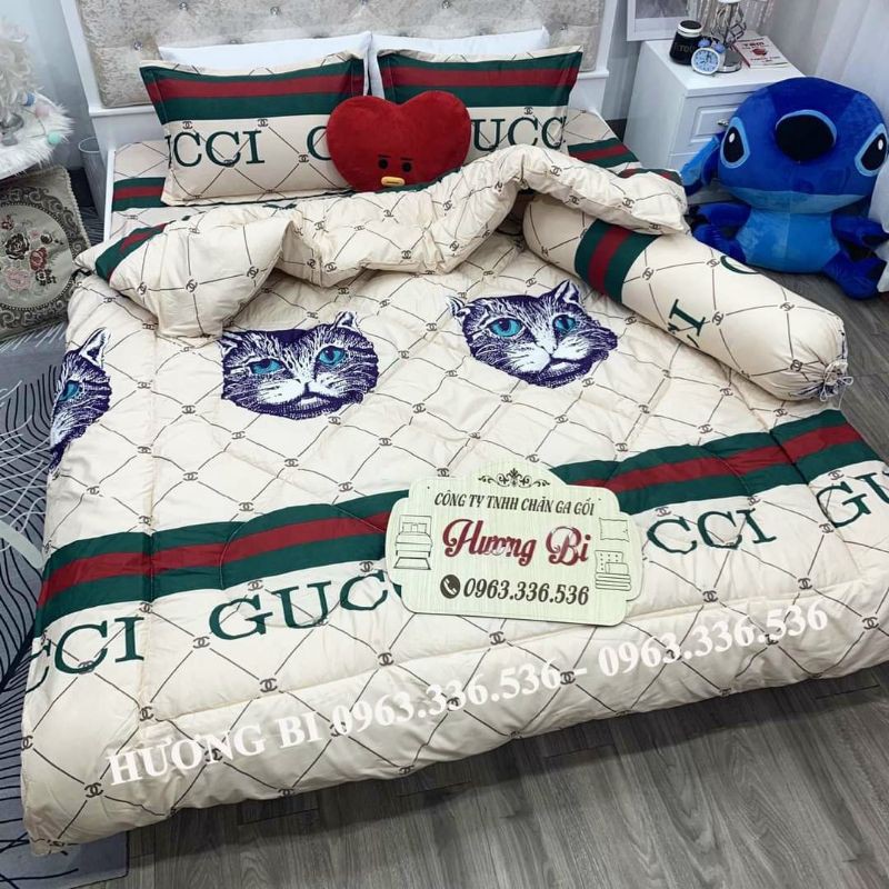 Bộ chăn ga gối 5 món chăn phao dầy nặng 2kg hàng l1(ib chọn mâu)