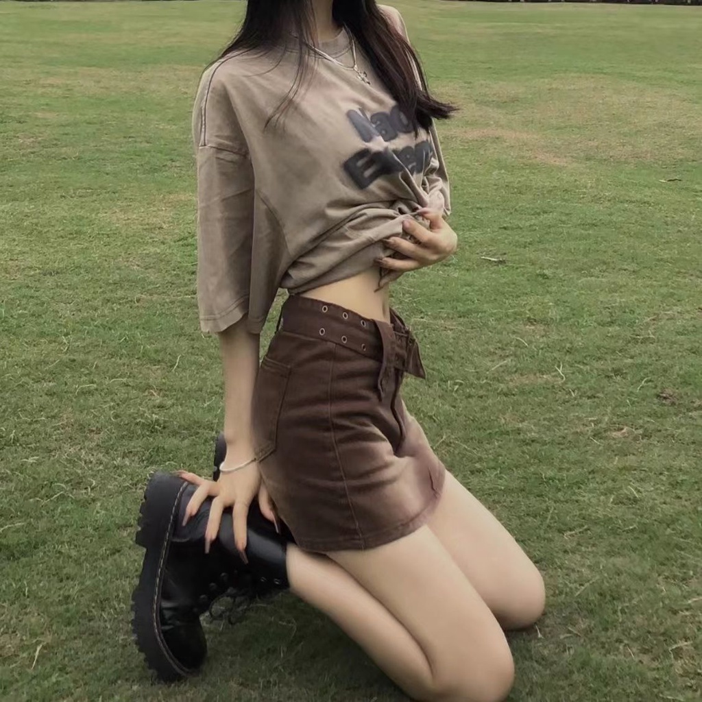 Chân váy denim ZHELIHANGFEI lưng cao chống chói thời trang quyến rũ cho nữ