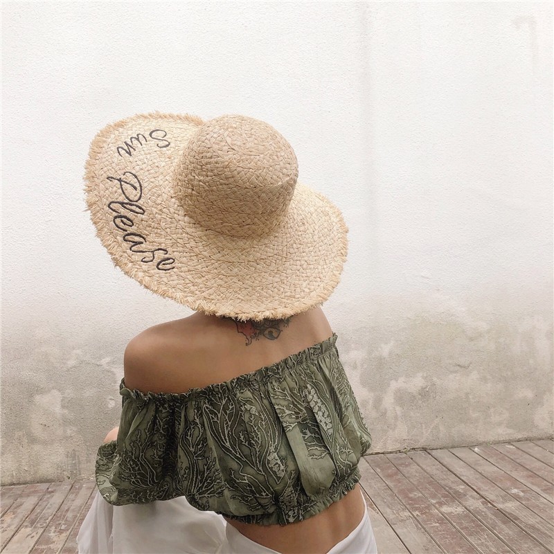 Mũ Cói Rộng Vành Chống Nắng In Chữ Phong Cách Hàn Quốc Thời Trang Đi Biển Mùa Hè Cho Nữ