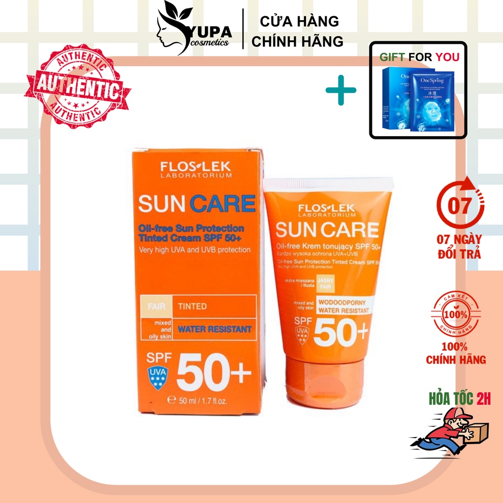 Kem Chống Nắng Floslek Sun Care - Oil Free Sun Protection Tinted Cream SPF50+ 50ml Cho Da Dầu Mụn - YUPA.STORE