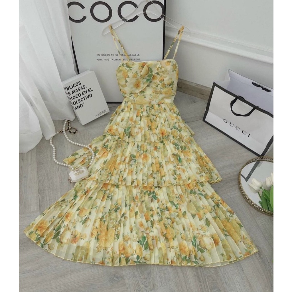 Váy Maxi 2 Dây Hoa Bèo Tầng Dáng Dài