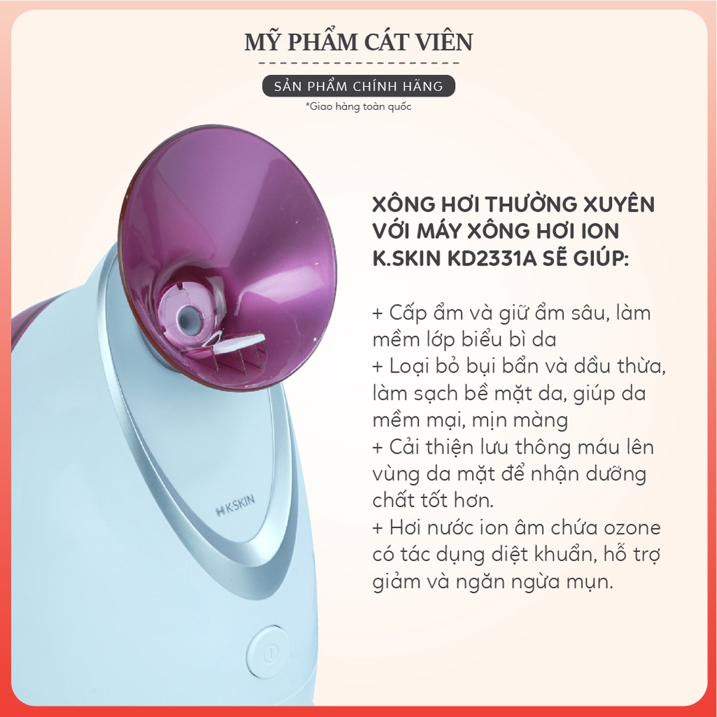 Máy xông hơi Ion K.SKIN KD2331A, phun sương hơi nước, khuếch tán chân không