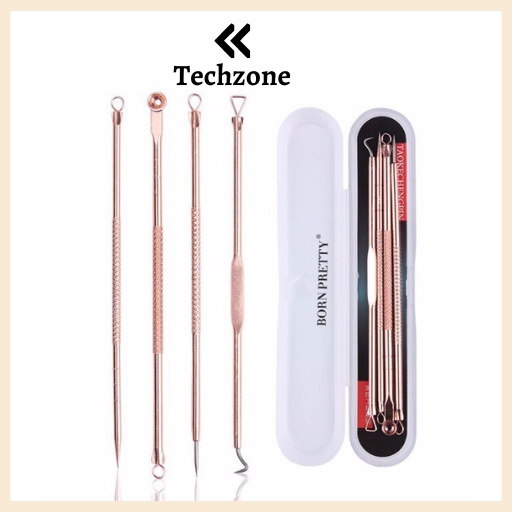 Set 4 dụng cụ nặn mụn đầu đen bằng thép không gỉ, an toàn tiện lợi