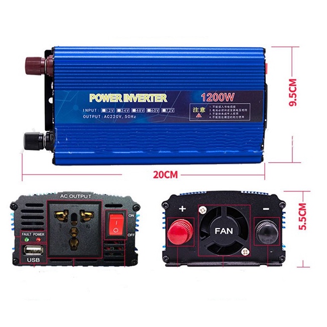 Máy kích điện 1200W sin chuẩn từ 12v lên 220V