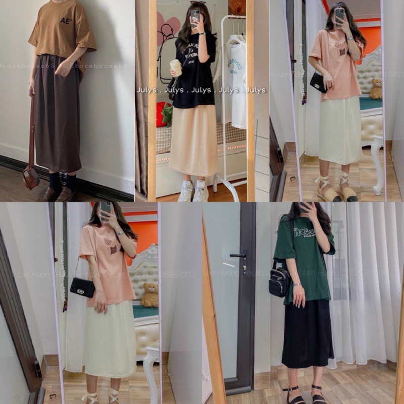 CHÂN VÁY NIVIA SKIRT form dài chất vải mềm mịn thiết kế trơn basic lưng bo chun free size phía sau xẻ nhẹ