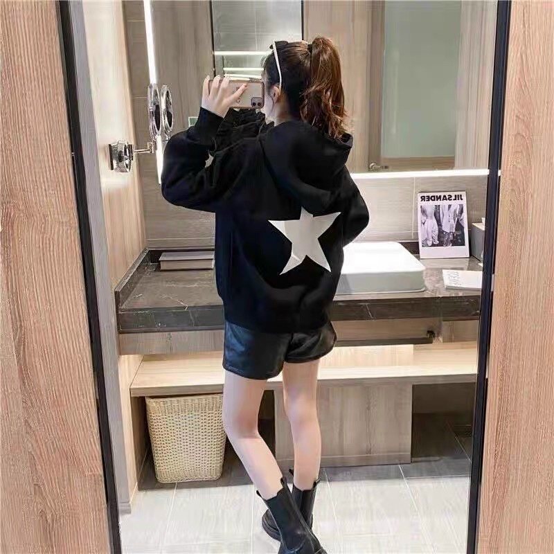 Áo hoodie Essentials kiểu mới sành điệu, logo thêu cực chất, lưng in sao 5 cánh phong cách unisex