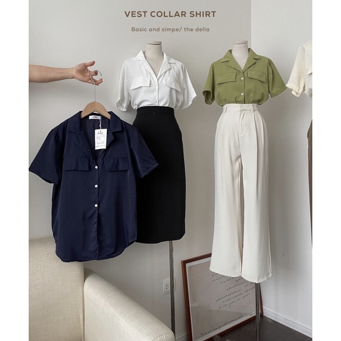 [Ảnh thật/Video]Áo sơ mi Fancy cộc tay túi ngực chất lụa Hàn Áo sơ mi tông màu xinh xắn cho mùa hè