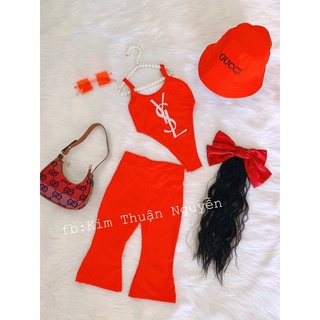Bộ đồ bé gái áo dây fom yếm phối kèm quần loe chất thun cotton mềm mại