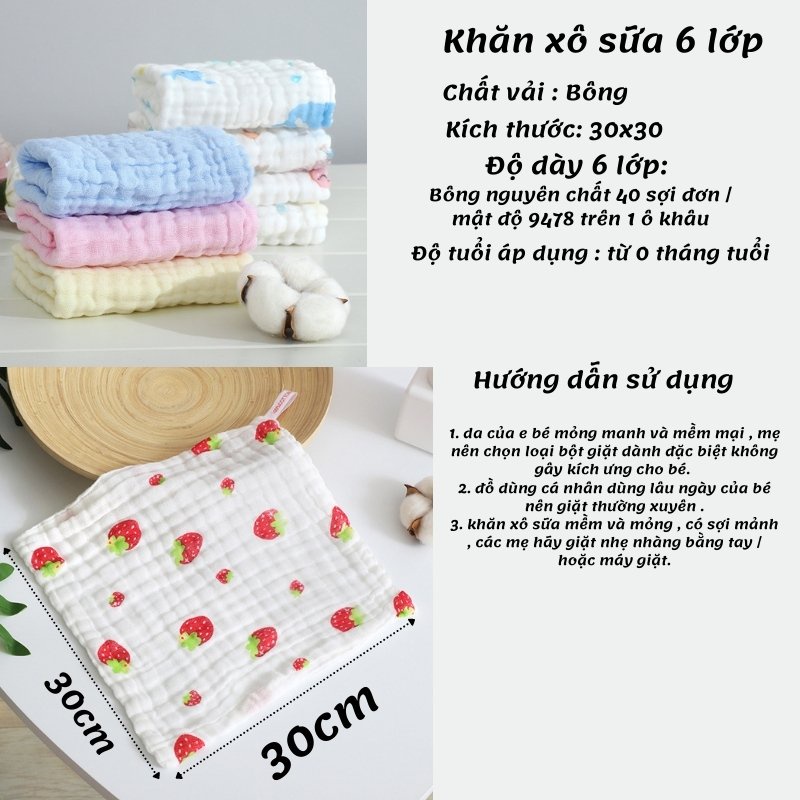 Khăn xô cho bé 6 lớp BabyloveGO khăn sữa cho bé an toàn tiện lợi