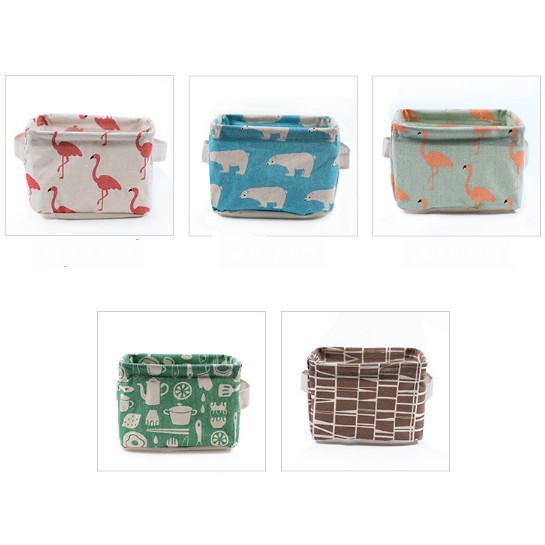 Giỏ vải đựng đồ mini GIN6 túi vải để bàn gấp gọn hoa văn xinh xắn tiện ích