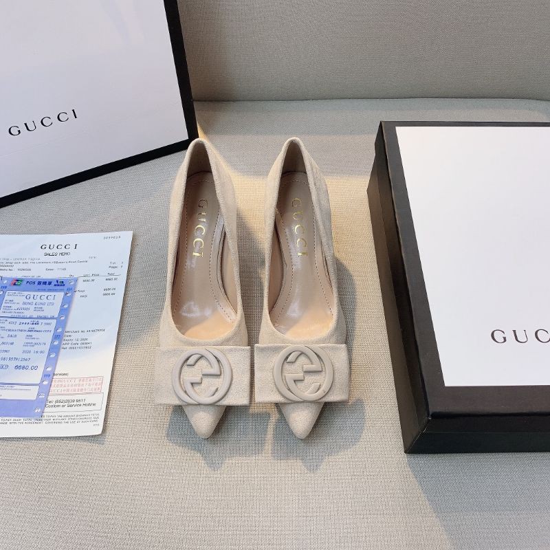 giày cao gót nữ mũi nhọn gót 5cm quai nơ logo GG Gucci GC