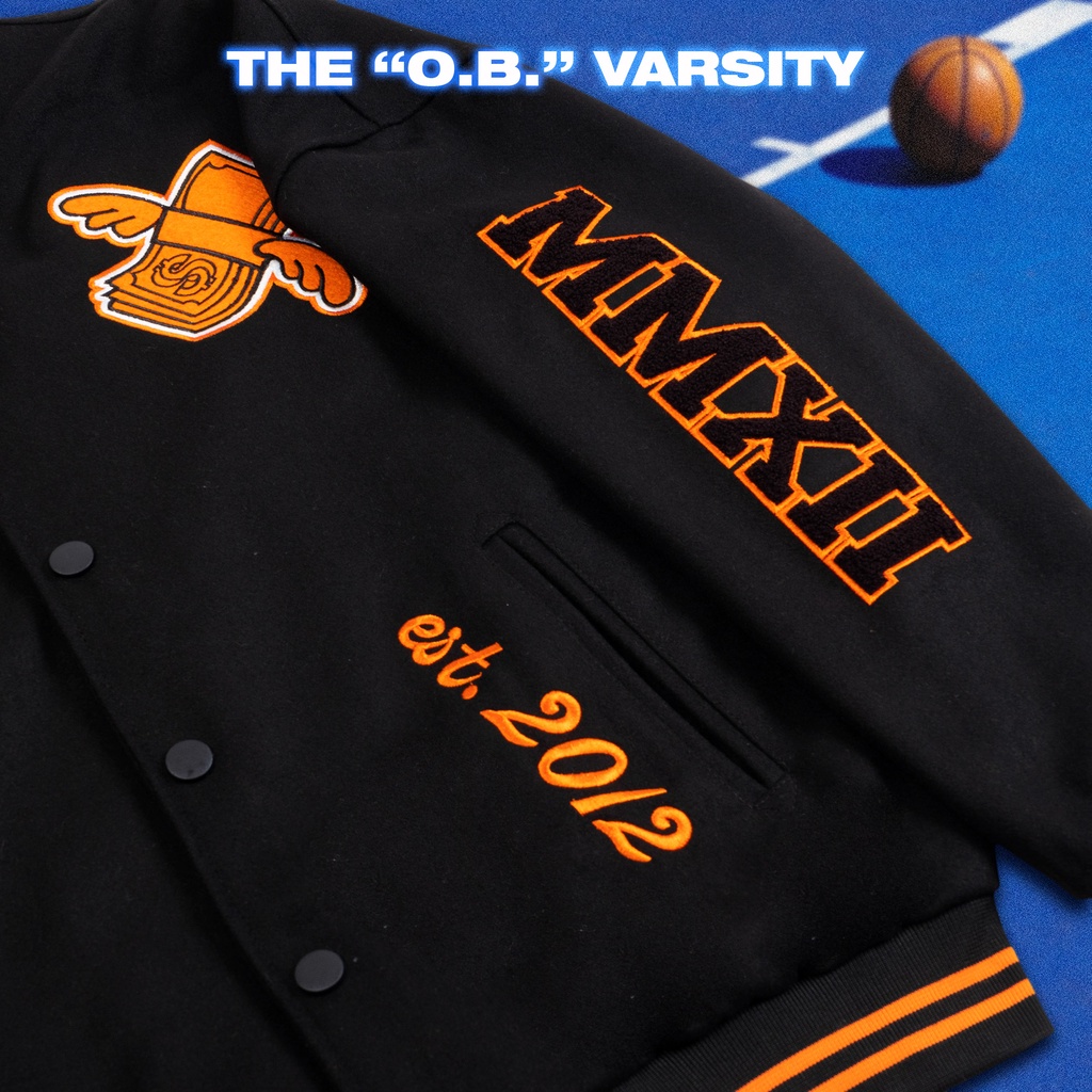 Áo khoác Bomber cúc bấm Local Brand, màu đen vàng, chất liệu Suede cao cấp - THE "O.B." VARSITY JACKET IN BLACK