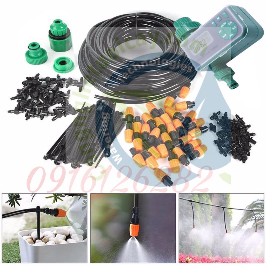 Bộ tưới cây tự động 20 đầu phun sương kèm van nước hẹn giờ cao cấp