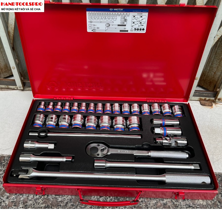 Bộ tuýp bông 33 chi tiết hệ mét 8-32mm Kingtony 4034MR