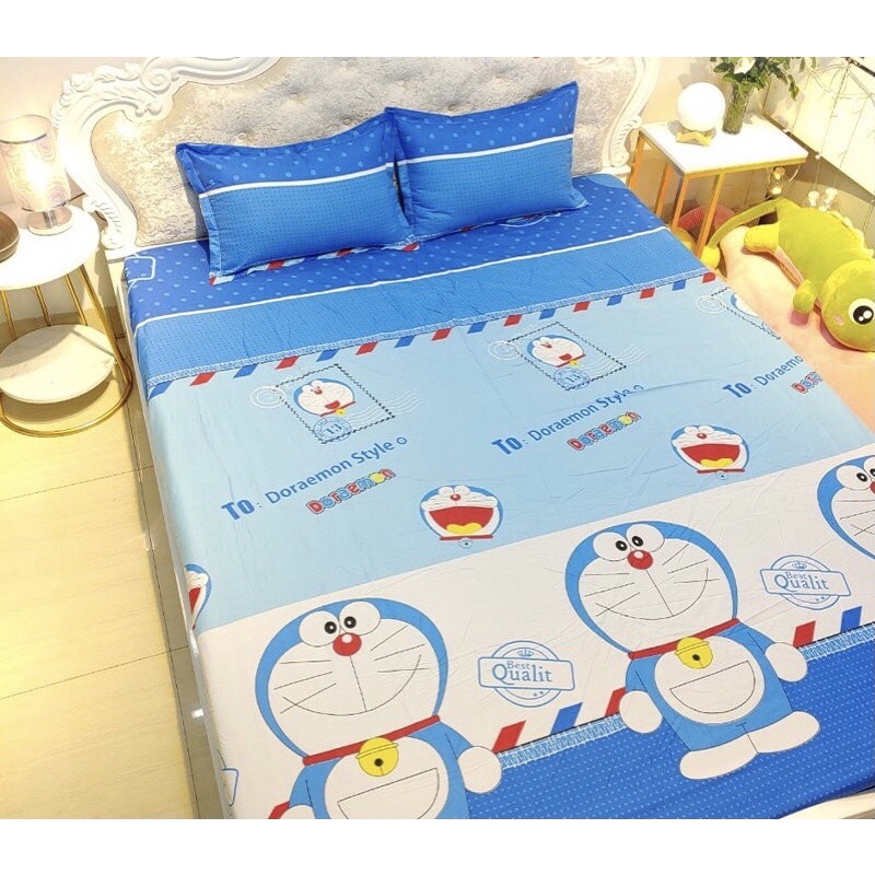 Bộ Ga Chun Kèm 2 Vỏ Gối Đầu Coton Poly Mềm Mát Mịn Đủ Size 1m6/1m8/2m2
