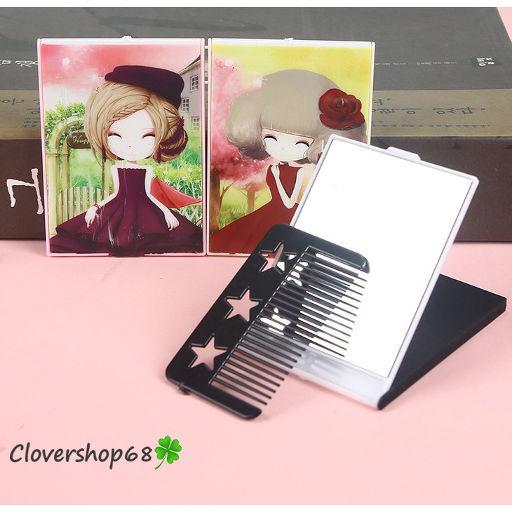 Bộ gương lược cầm tay dễ thương - Gương gấp kèm lược bỏ túi    🍀 Clovershop68 🍀