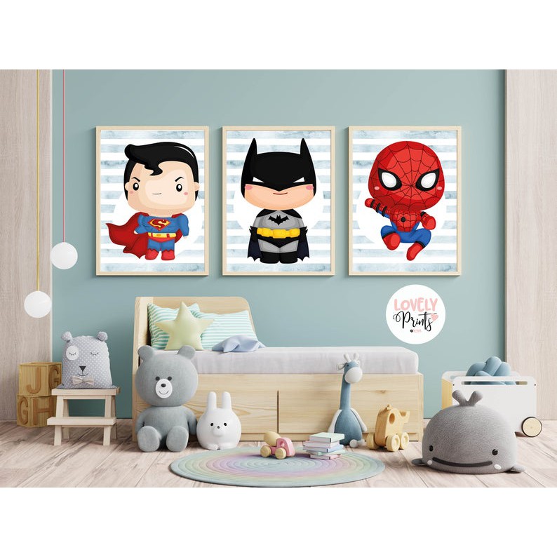 Mẫu Tranh Các Siêu Anh Hùng Spiderman, Super Man, Batman Cực Ngầu Dành Cho Các Bé-Tranh Canvs Có Khung Hình 3D Cực Đẹp