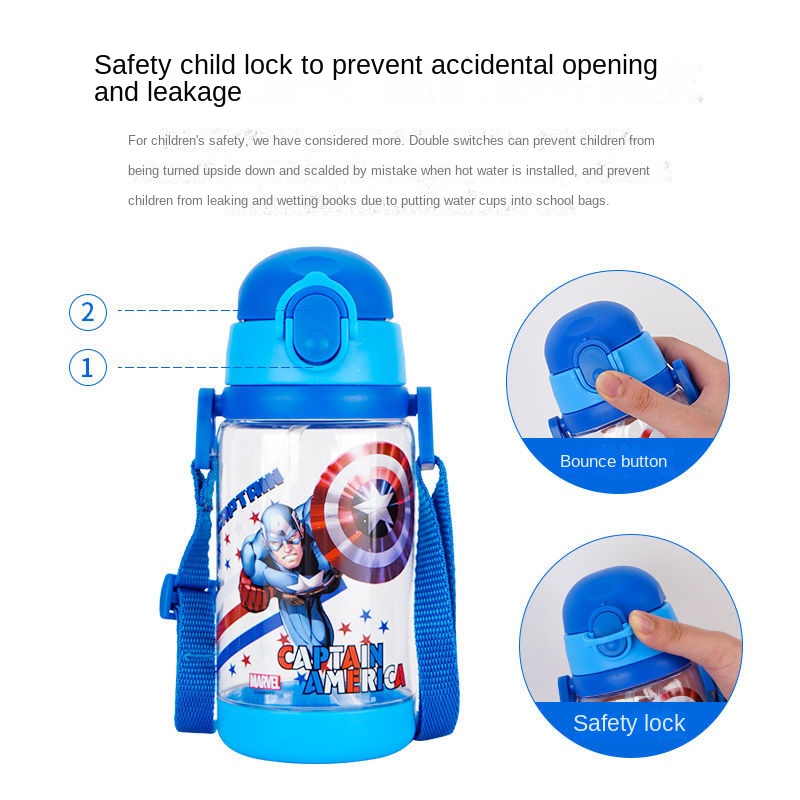 ♛Bình Đựng Nước Chống Sốc Chống Rò Rỉ Có Ống Hút Dung Tích Lớn Họa Tiết Disney Mùa Hè Cho Học Sinh Tiểu Học