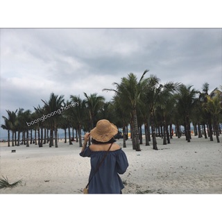 Mũ cói mềm cách điệu nơ giấy