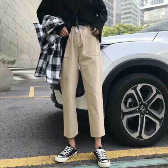 UNISEX QUẦN BAGGY NỮ NAM DÂY RÚT CHẤT KAKI (TÚI ỐP)-HươngSu (8-Qan-TuiOp)