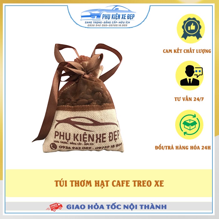 Túi Thơm Hạt Cà Phê ⚡FREESHIP⚡ Treo Xe Ô tô, tủ quần áo, phòng khách, phòng bếp khử mùi ẩm mốc, Túi hạt cafe treo xe hơi