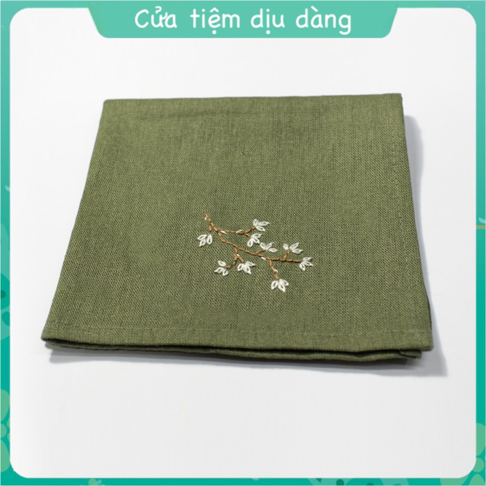 Bộ thêu khăn tay mẫu Lá Non cho người mới bắt đầu - Khăn tay thêu hoa - hàng thủ công