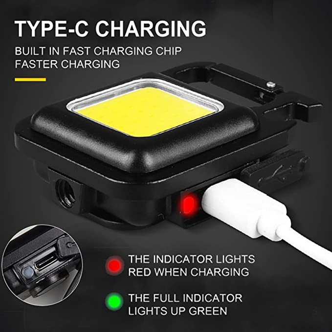 Đèn pin móc khóa WURKKOS LED mini 3 chế độ sáng 800LM có dây cáp sạc USB dành cho mang theo đi du lịch dã ngoại