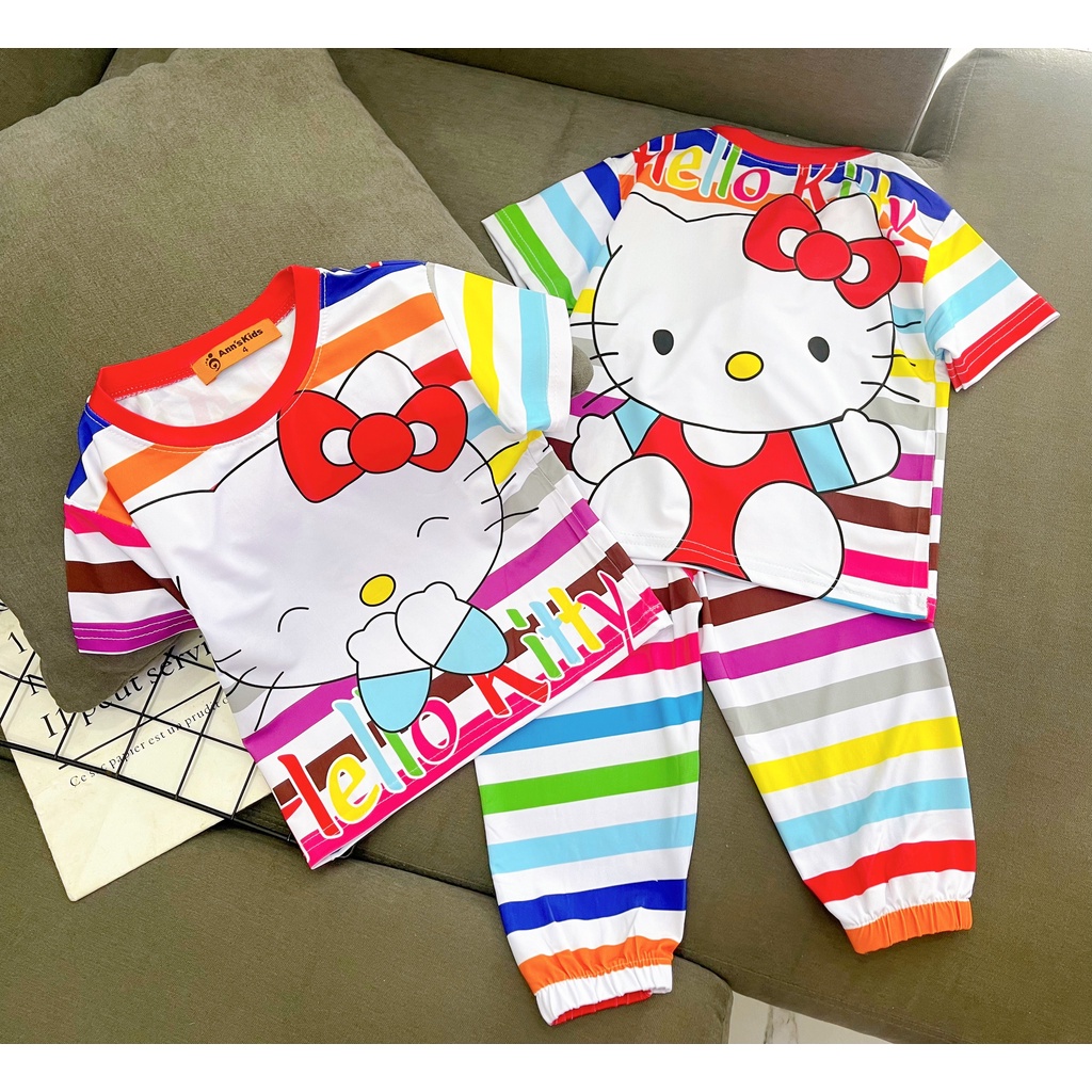 Bộ Đồ Thun Lạnh 3D Cho Bé Gái 9-43 Kg Set Quần Dài Áo Ngắn Tay Trẻ Em Từ 1-14 Tuổi In Hot Trend Siêu Bền Đẹp Homie Kids