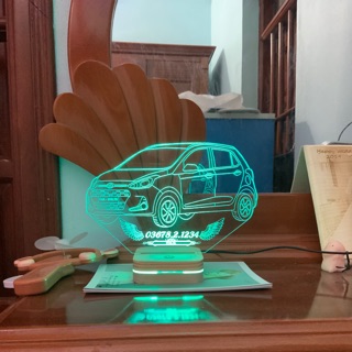 Đèn trong suốt 7màu led rgb hình xe oto theo yêu cầu trang trí xe, đèn ngủ đế đèn bằng gỗ cảm ứng sang trọng kèm khiển