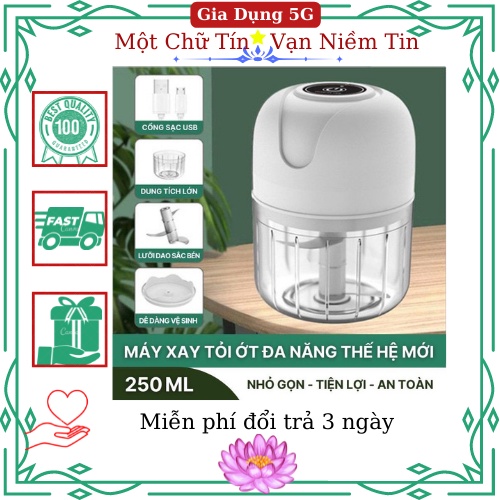 Máy Xay Thịt Cầm Tay Mini Sạc Điện 250ml – Máy Xay Tỏi Ớt, Củ Quả Đa Năng, Có Cổng Sạc Usb
