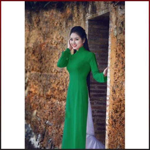 ÁO DÀI TRUYỀN THỐNG TRƠN XANH LÁ KÈM QUẦN, ÁO DÀI XANH, ÁO DÀI NỮ ADT2T-Xanh lá