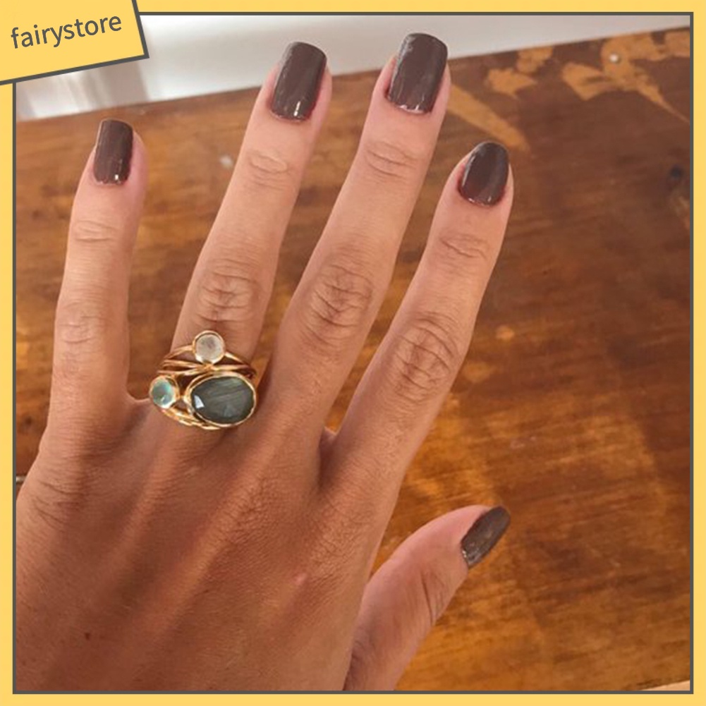 Nhẫn Đính Đá Mặt Trăng Nhân Tạo Nhiều Lớp Phong Cách Cổ Điển